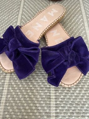 Manebi Purple Velvet Bow Espadrille Slides